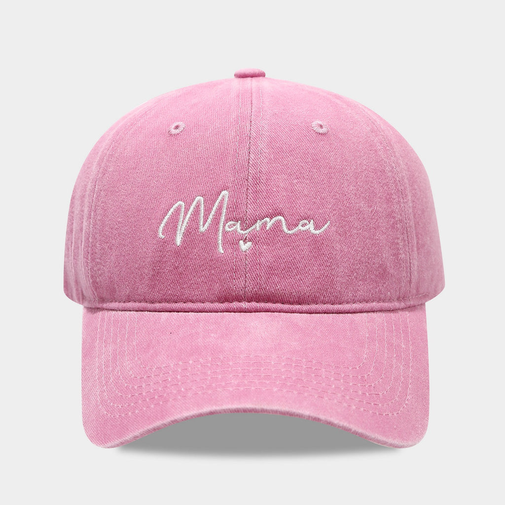 Embroidered Slogan Washed Baseball Cap - Mama_Pink