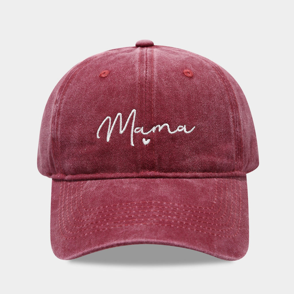 Embroidered Slogan Washed Baseball Cap - Mama_Red