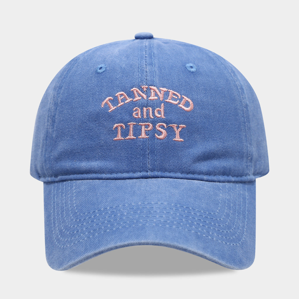 Embroidered Slogan Washed Baseball Cap - TAV_Blue