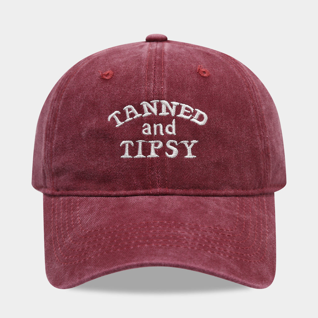 Embroidered Slogan Washed Baseball Cap - TAV_Red