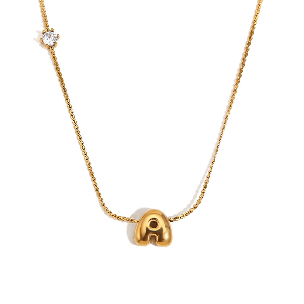 Bubble Letter Initial Pendant Necklace - A