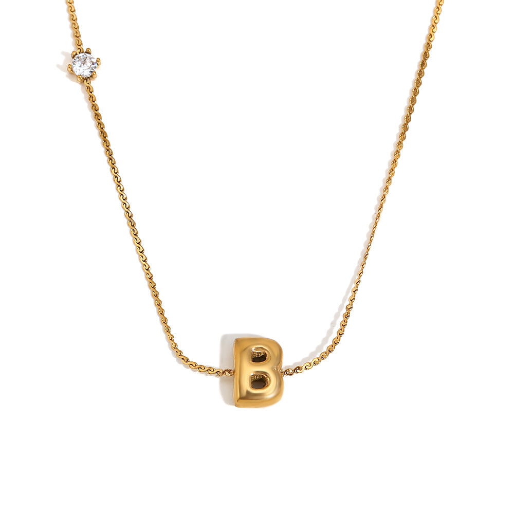 Bubble Letter Initial Pendant Necklace - B