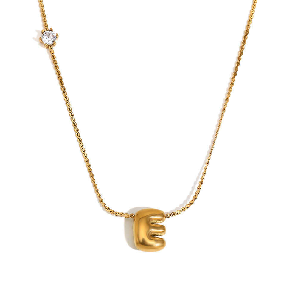 Bubble Letter Initial Pendant Necklace - E