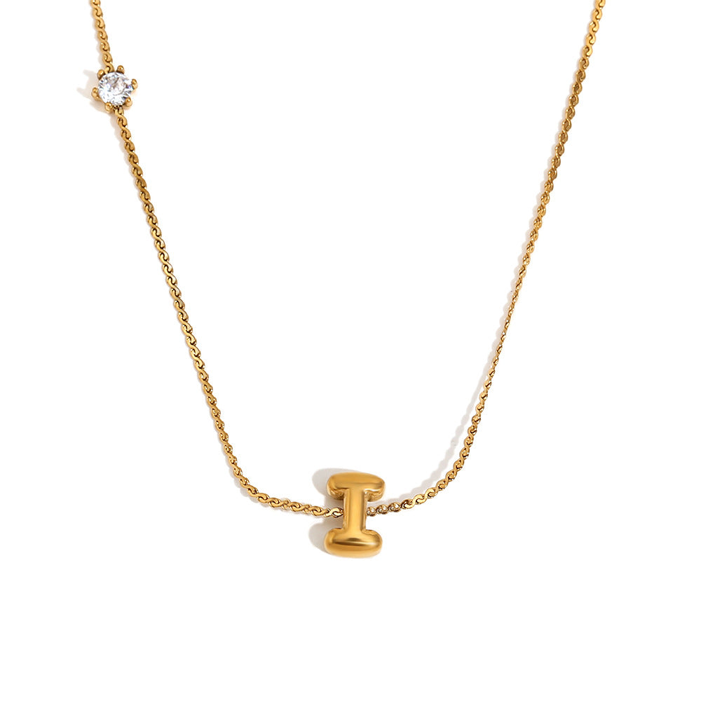 Bubble Letter Initial Pendant Necklace - I