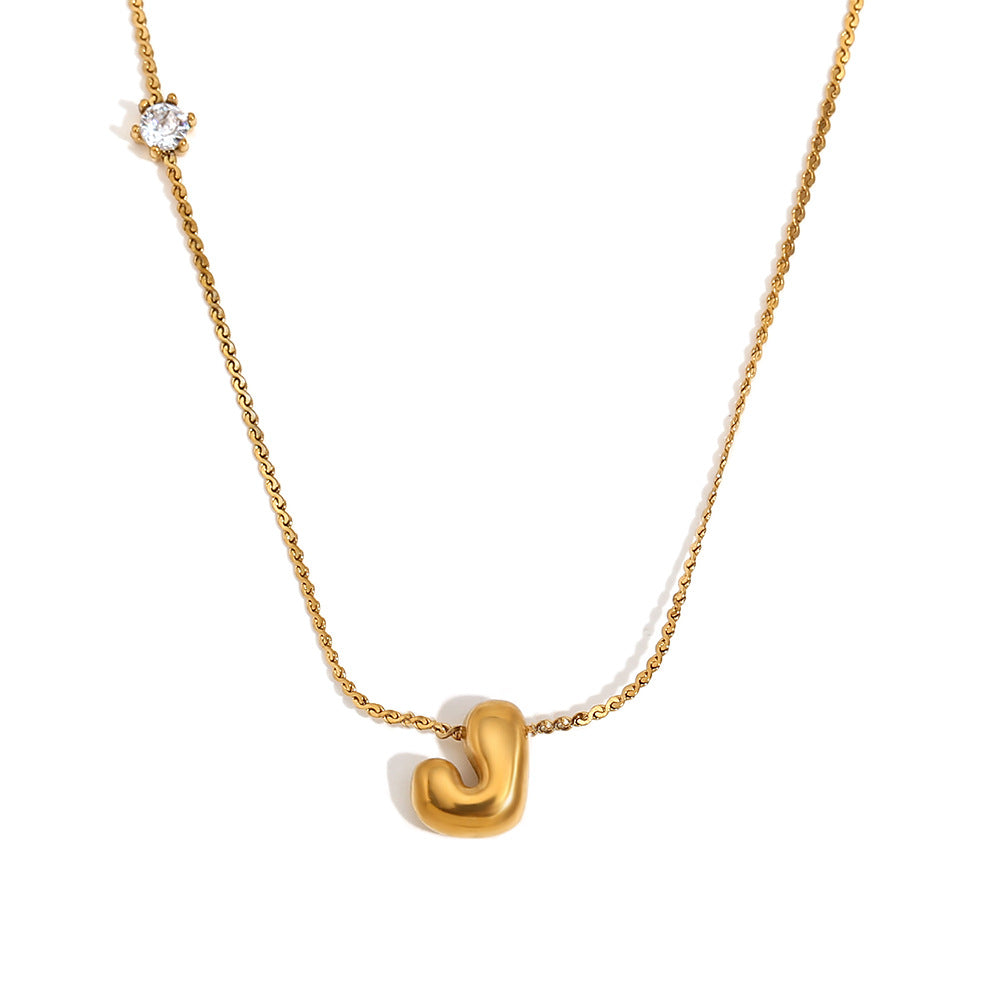 Bubble Letter Initial Pendant Necklace - J