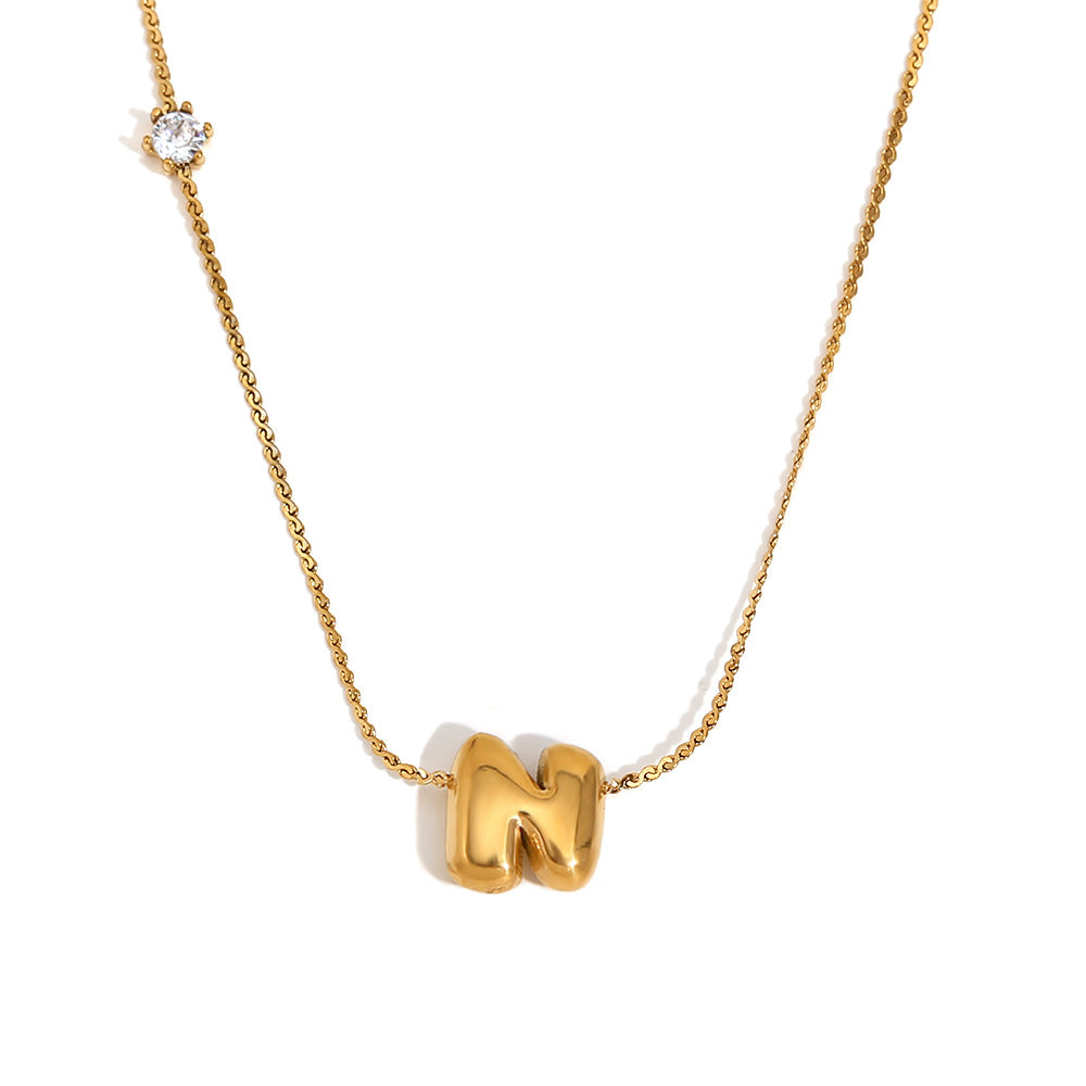 Bubble Letter Initial Pendant Necklace - N