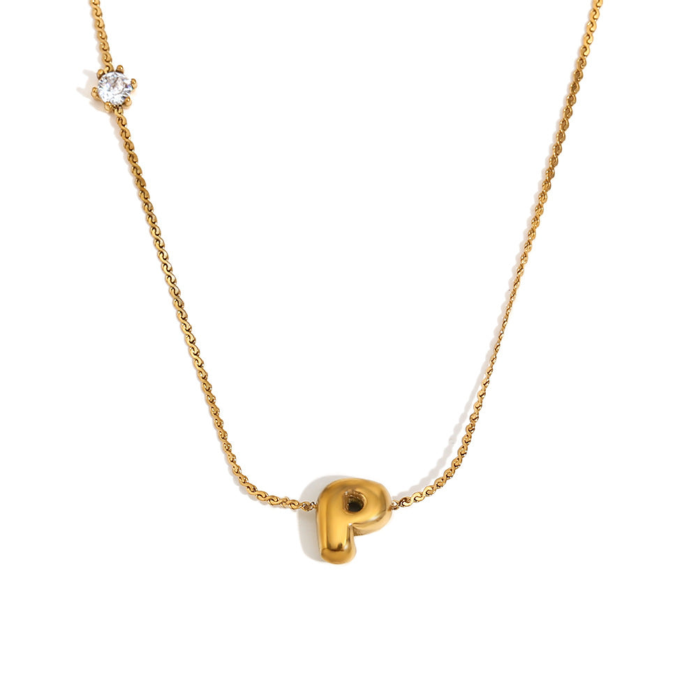 Bubble Letter Initial Pendant Necklace - P
