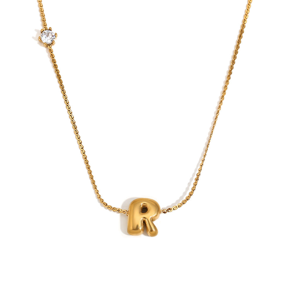 Bubble Letter Initial Pendant Necklace - R