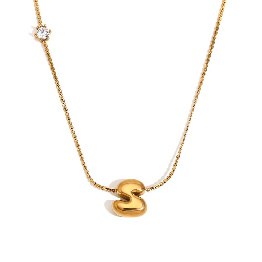 Bubble Letter Initial Pendant Necklace - S