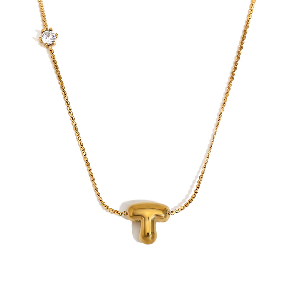 Bubble Letter Initial Pendant Necklace - T