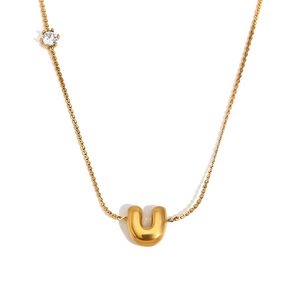 Bubble Letter Initial Pendant Necklace - U