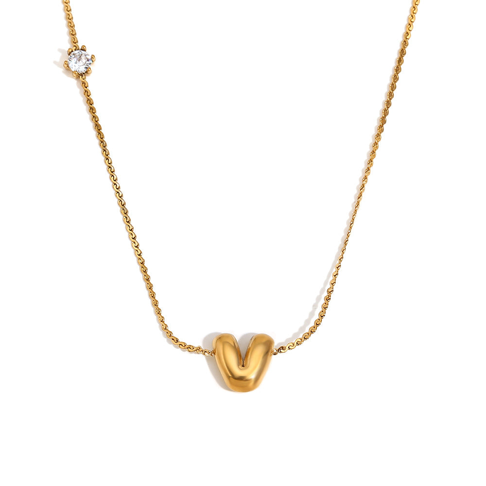 Bubble Letter Initial Pendant Necklace - V