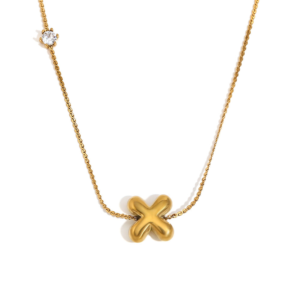 Bubble Letter Initial Pendant Necklace - X