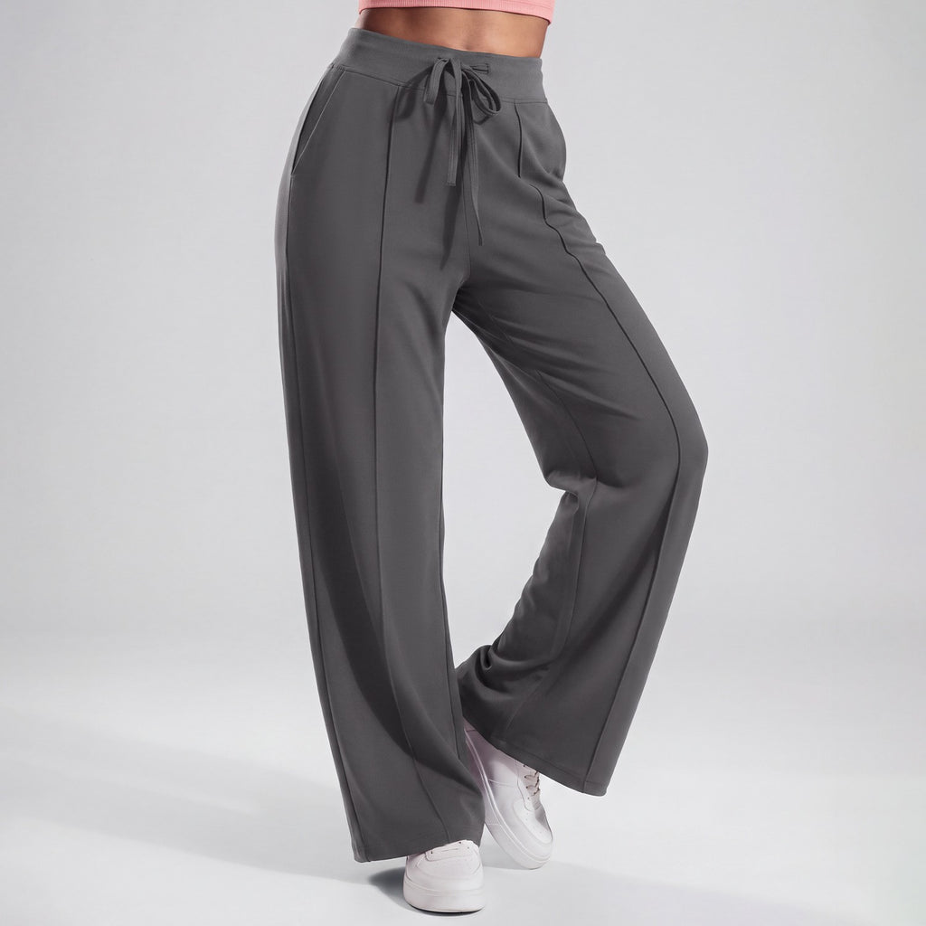 High Waist Drawstring Wide Leg Yoga Pants With Pockets