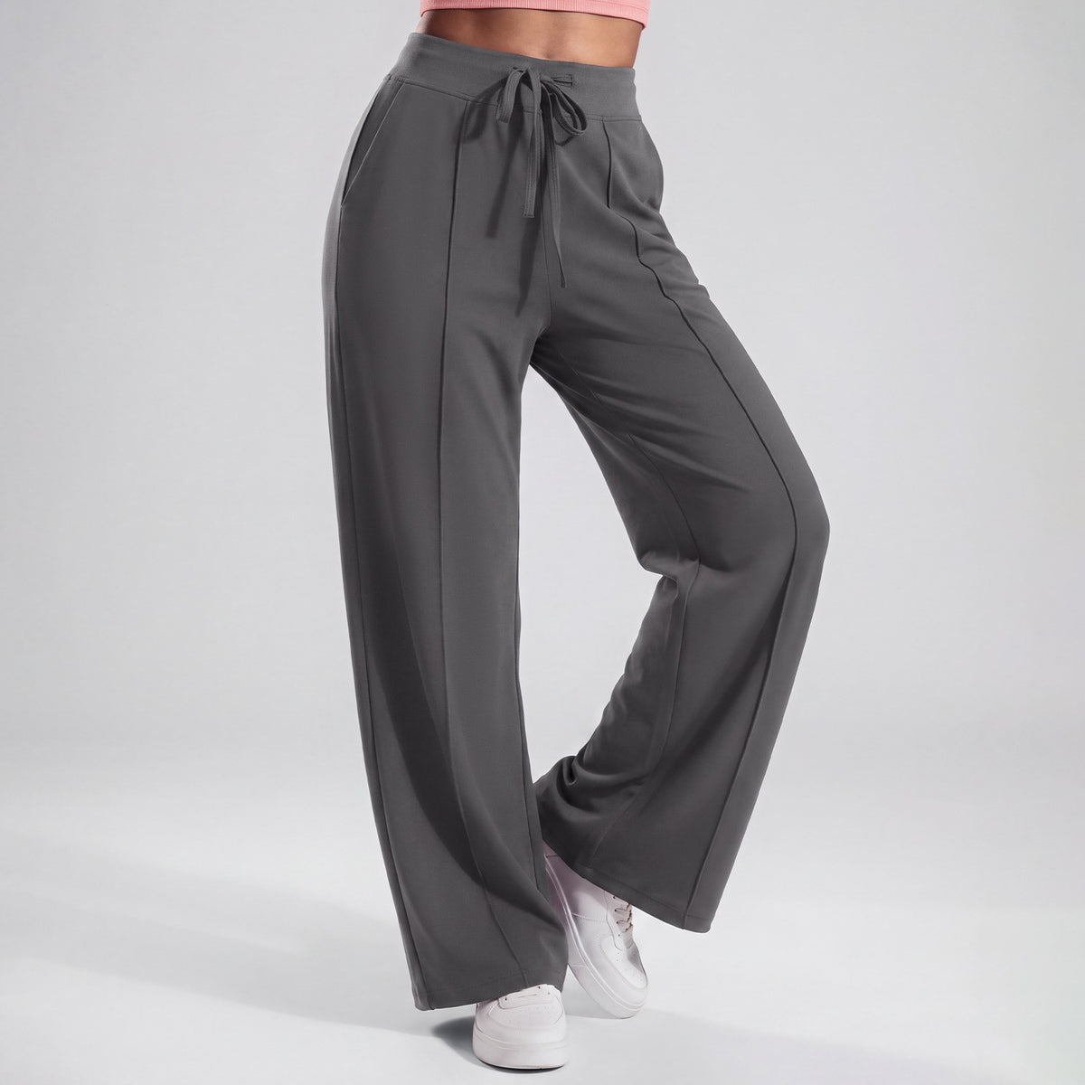 High Waist Drawstring Wide Leg Yoga Pants With Pockets