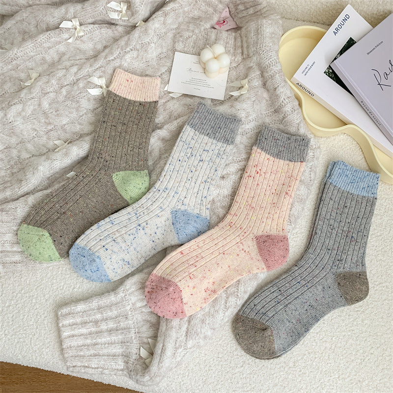 Speckled Wool Blend Colorblock Crew Socks - Blue