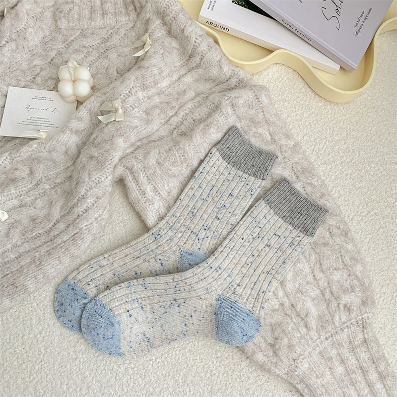 Speckled Wool Blend Colorblock Crew Socks - Blue - 1