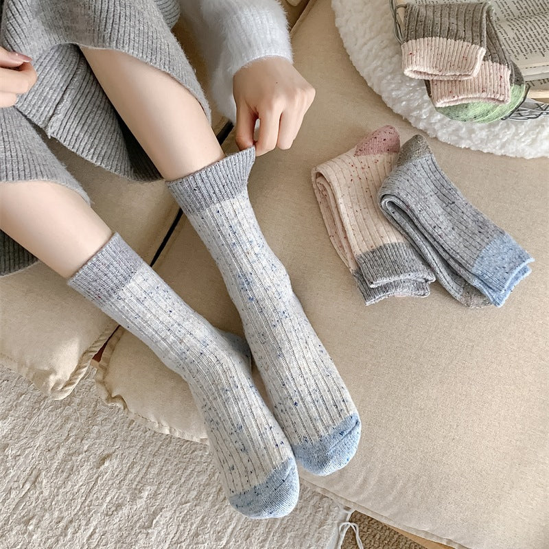 Speckled Wool Blend Colorblock Crew Socks - Blue - 2