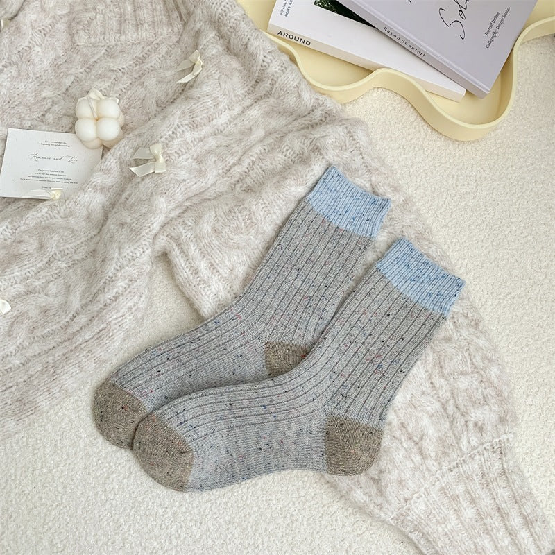 Speckled Wool Blend Colorblock Crew Socks - Grey