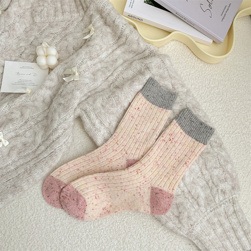 Speckled Wool Blend Colorblock Crew Socks - Pink