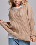 Chunky Ribbed Oversized Crew Neck Sweater - Khaki
