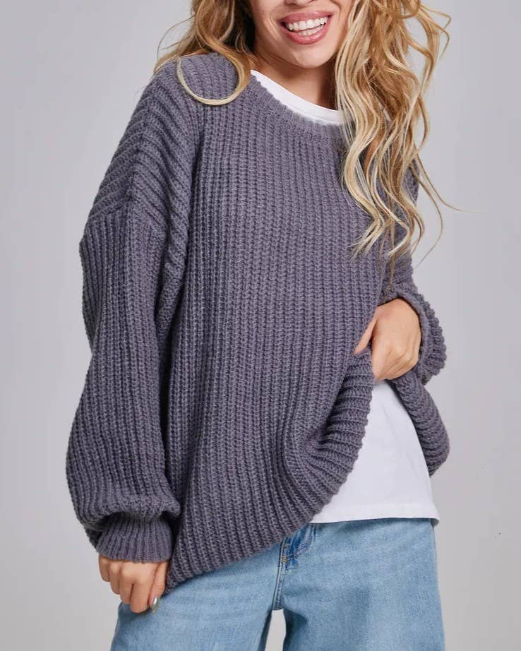 Chunky Ribbed Oversized Crew Neck Sweater