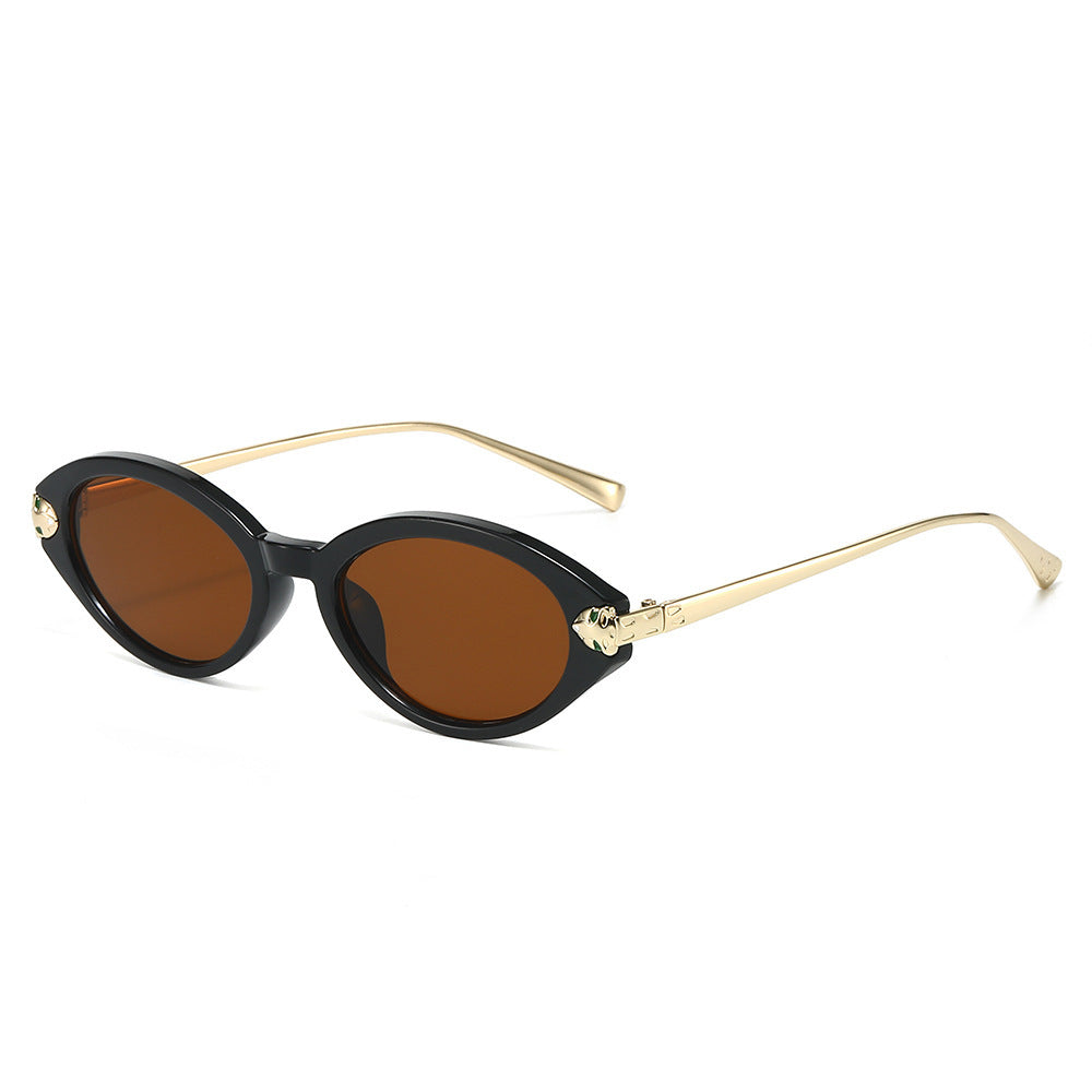 Vintage Oval Sunglasses With Slim Temple Arms - Coffee