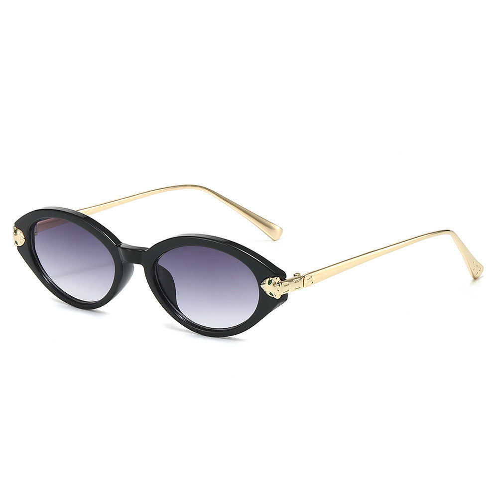 Vintage Oval Sunglasses With Slim Temple Arms - Purple