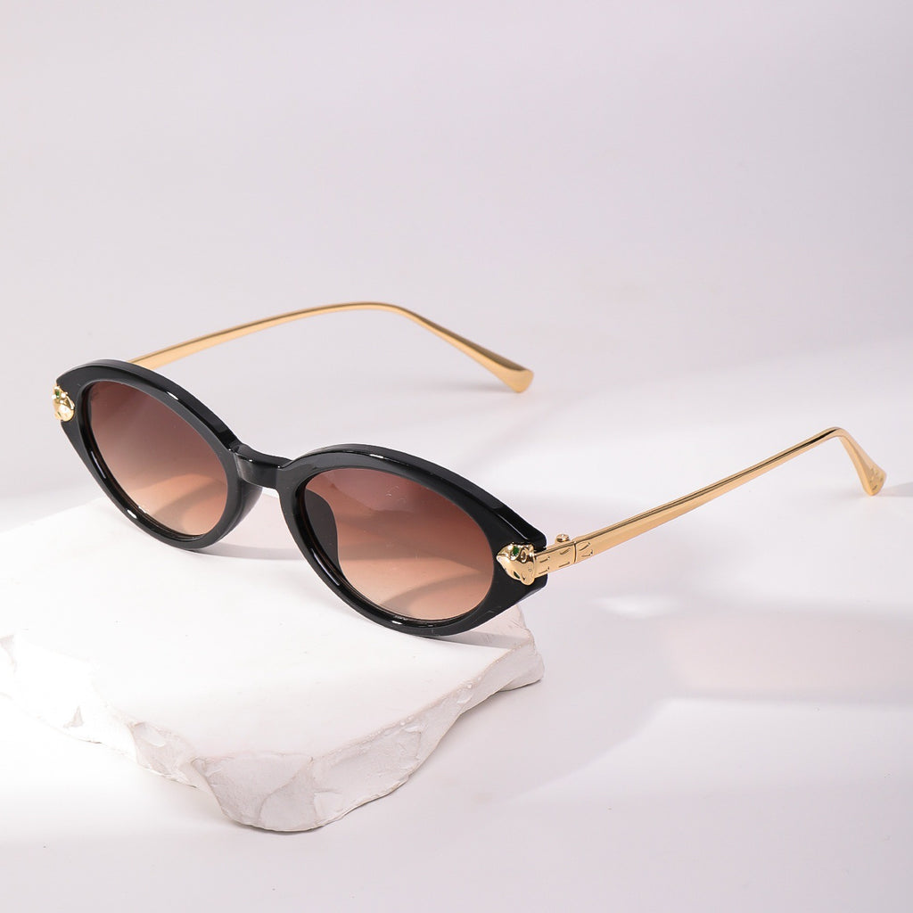Vintage Oval Sunglasses With Slim Temple Arms - Tea