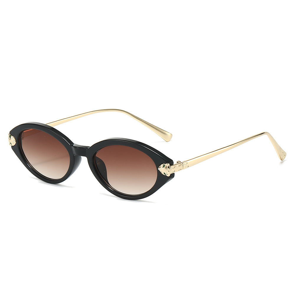 Vintage Oval Sunglasses With Slim Temple Arms - Tea - 1