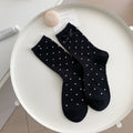 Polka Dot Bow Ribbed Crew Socks - Black