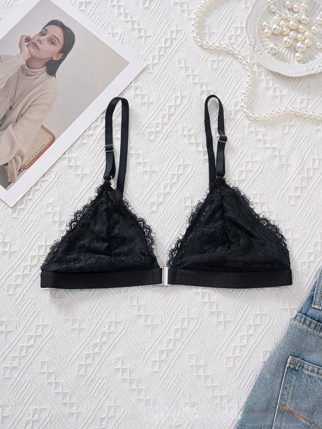 Eyelash Lace Front Closure Wireless Triangle Bralette