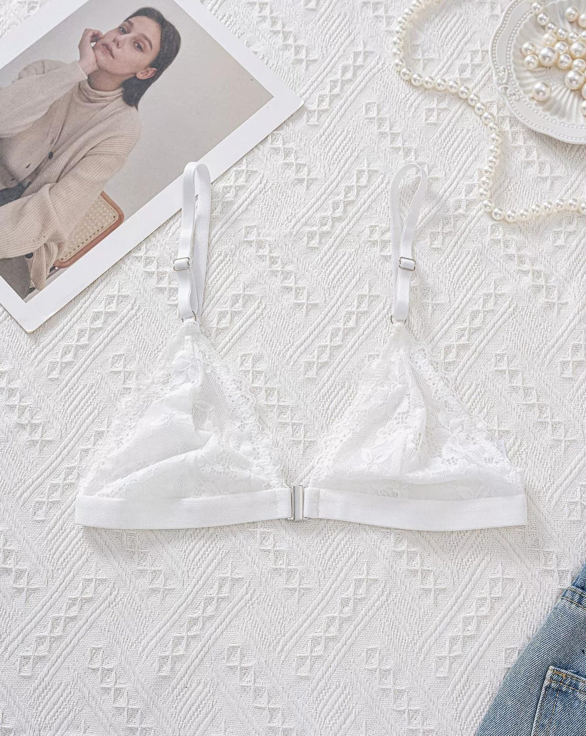 Eyelash Lace Front Closure Wireless Triangle Bralette