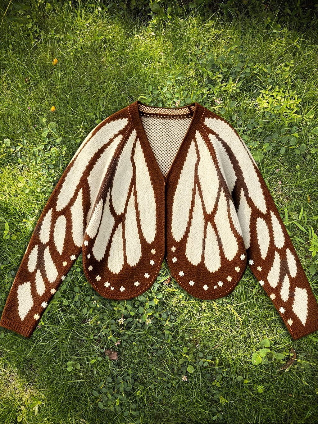 Butterfly Wing Knit Cardigan With Scalloped Hem - Beige