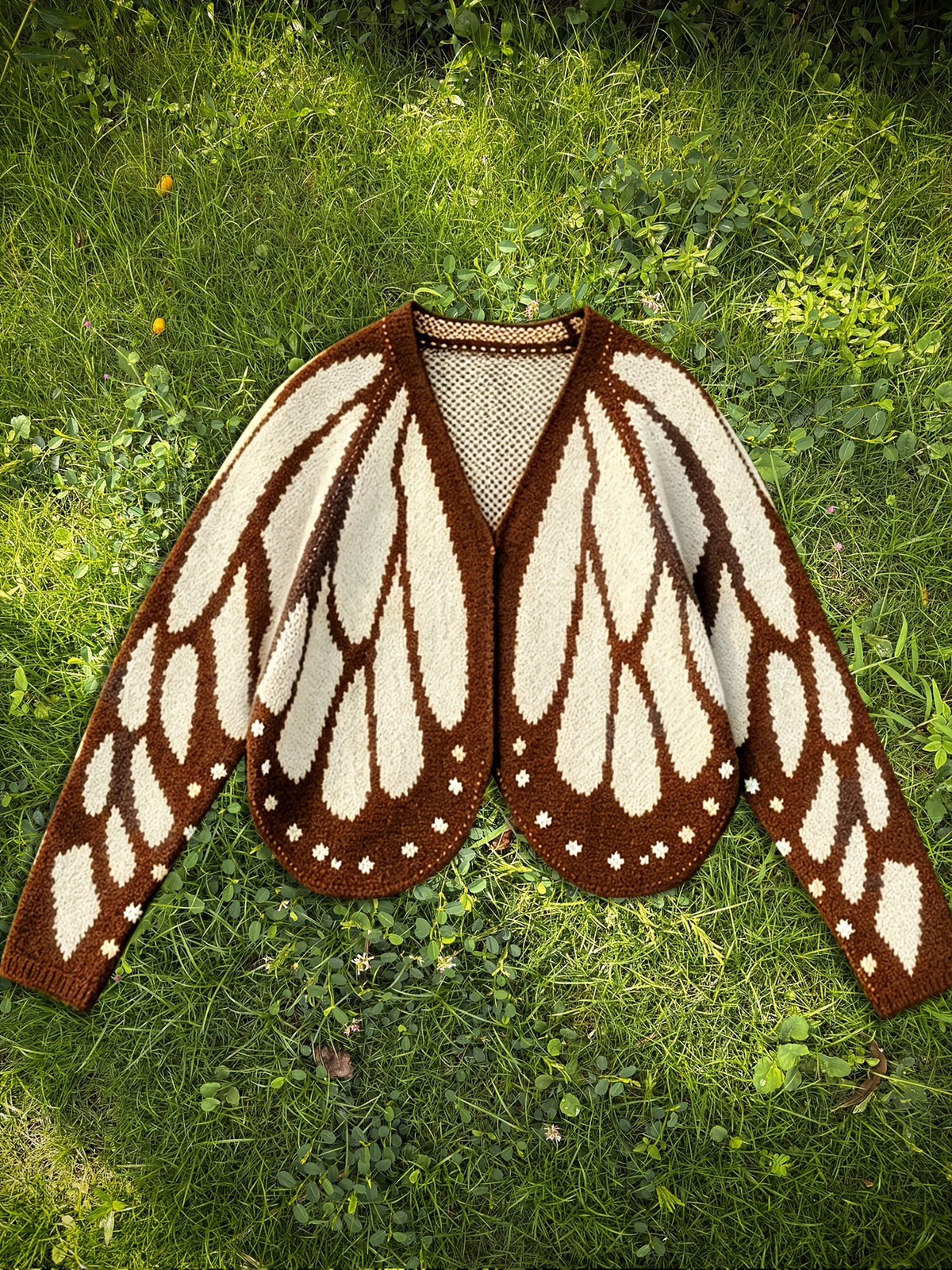 Butterfly Wing Knit Cardigan With Scalloped Hem - Beige