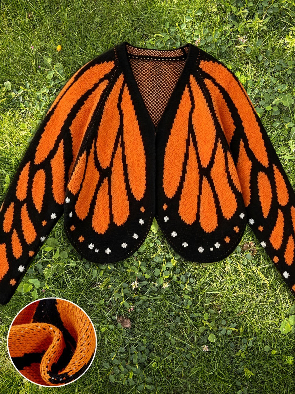 Butterfly Wing Knit Cardigan With Scalloped Hem - Orange