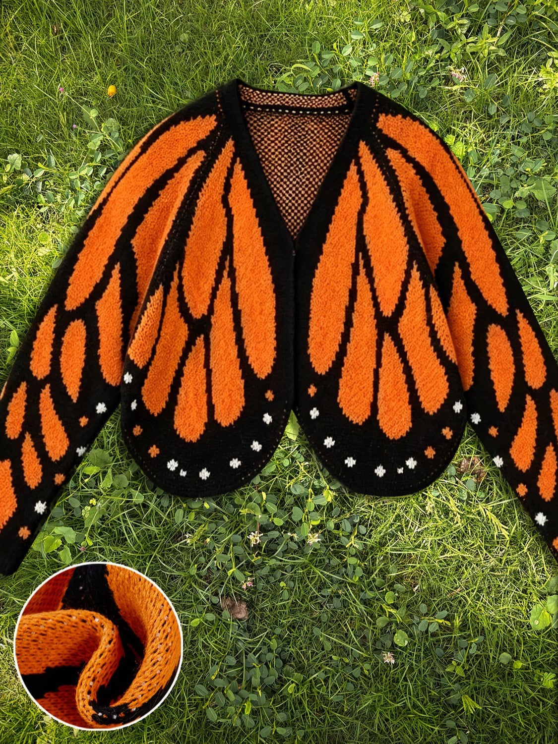 Butterfly Wing Knit Cardigan With Scalloped Hem - Orange