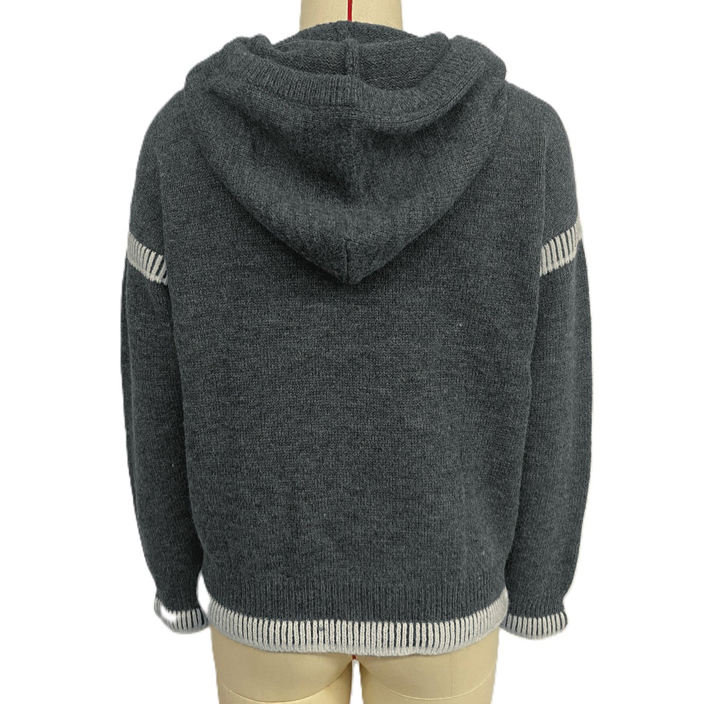 Varsity Stripe Hooded Knit Sweater - Grey - 1