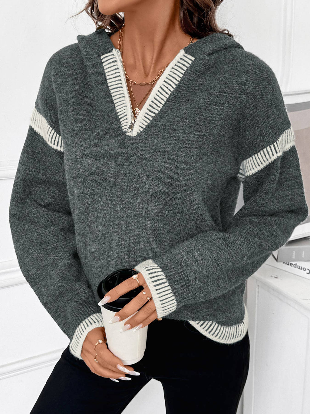 Varsity Stripe Hooded Knit Sweater