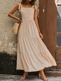 Tie Strap Smocked Tiered Maxi Dress - Apricot