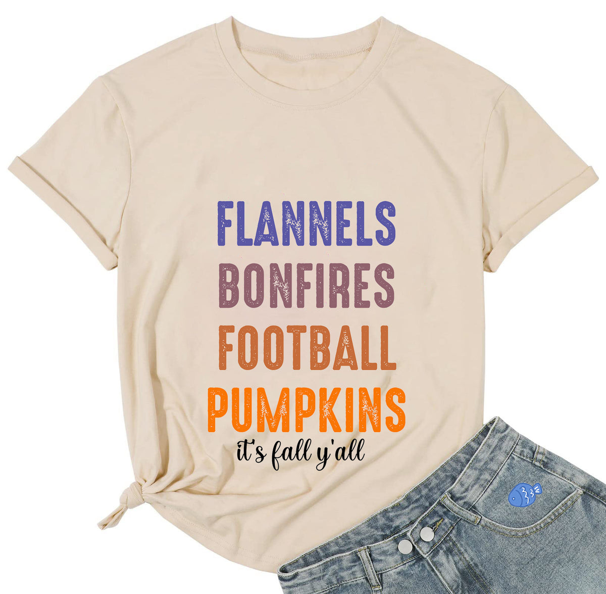 Watercolor Pumpkin Graphic Short Sleeve Tee - Apricot
