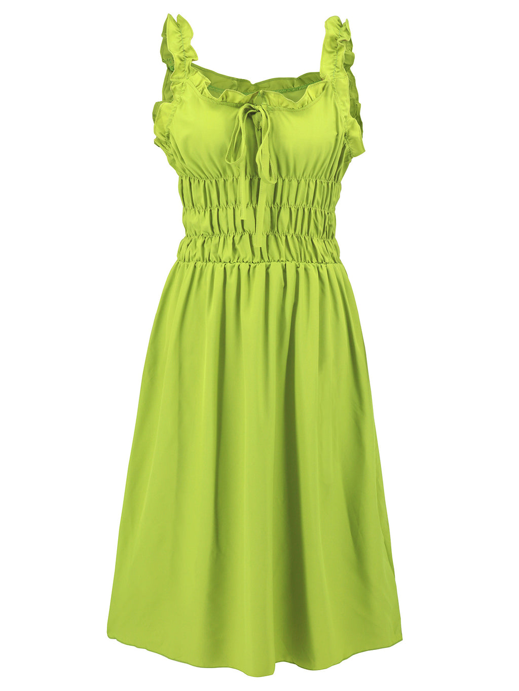 Ruffle Strap Shirred Bodice Maxi Dress - Green
