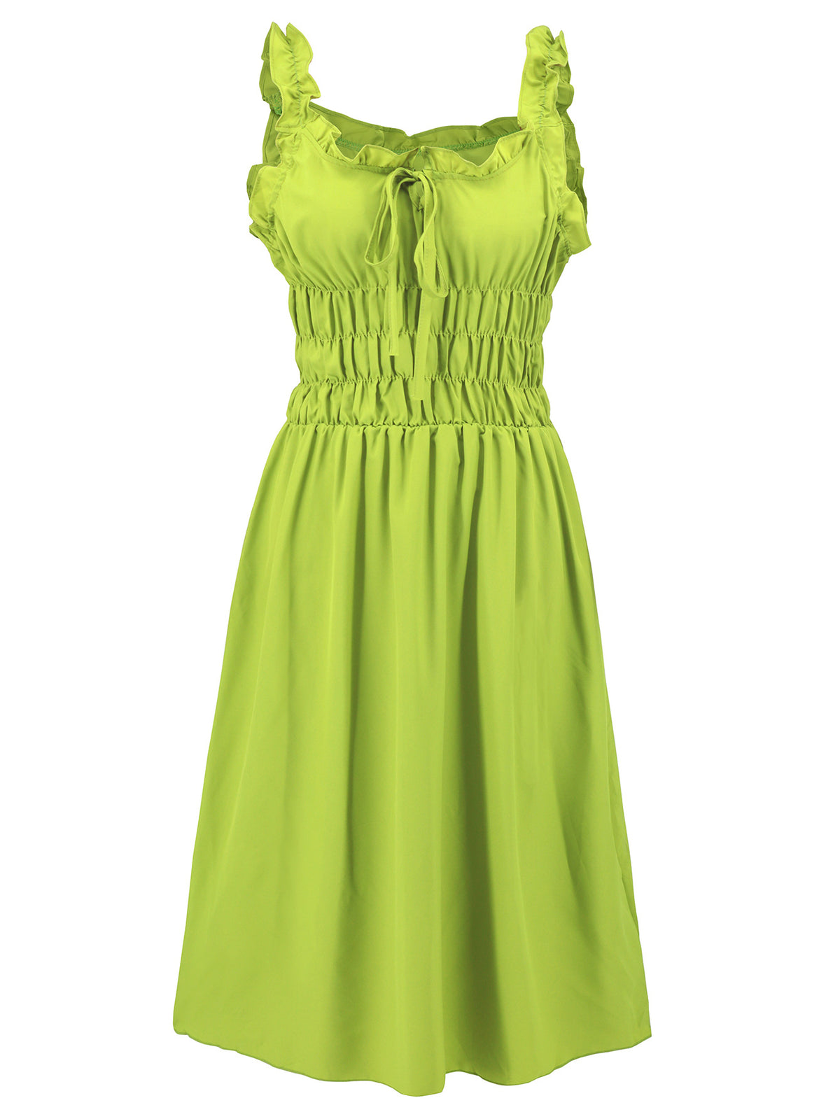 Ruffle Strap Shirred Bodice Maxi Dress - Green