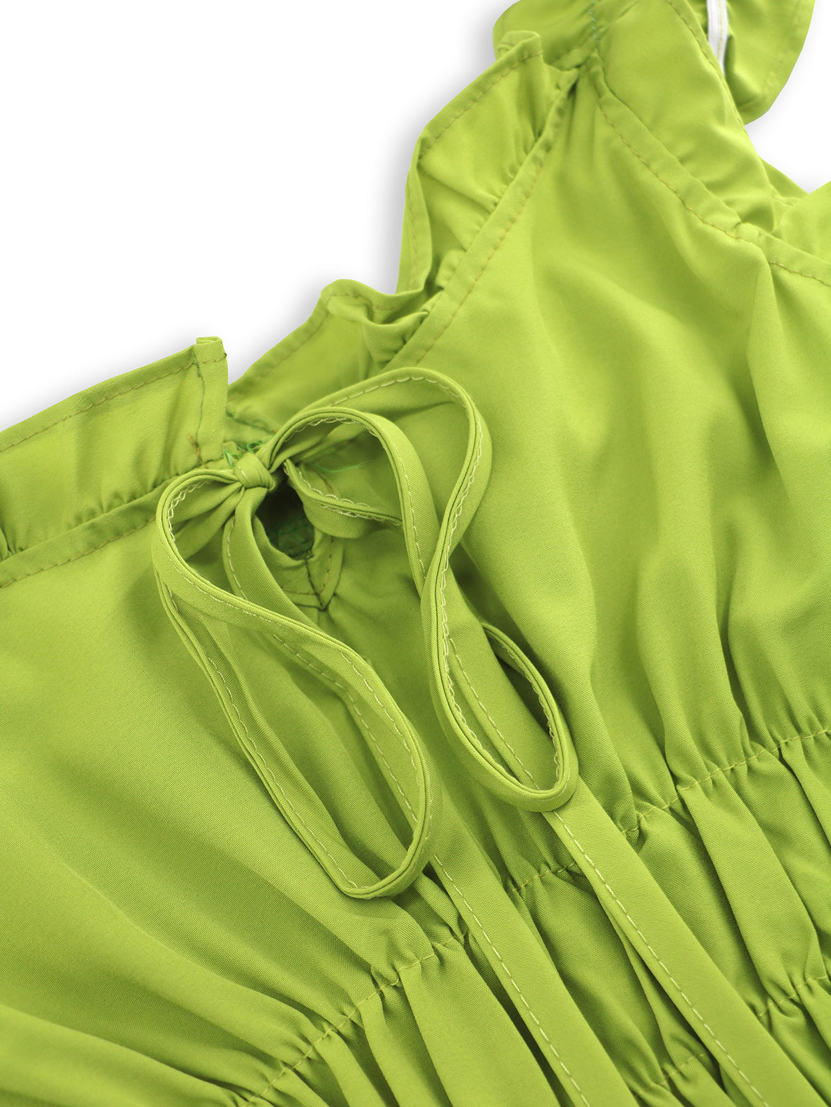 Ruffle Strap Shirred Bodice Maxi Dress - Green - 1