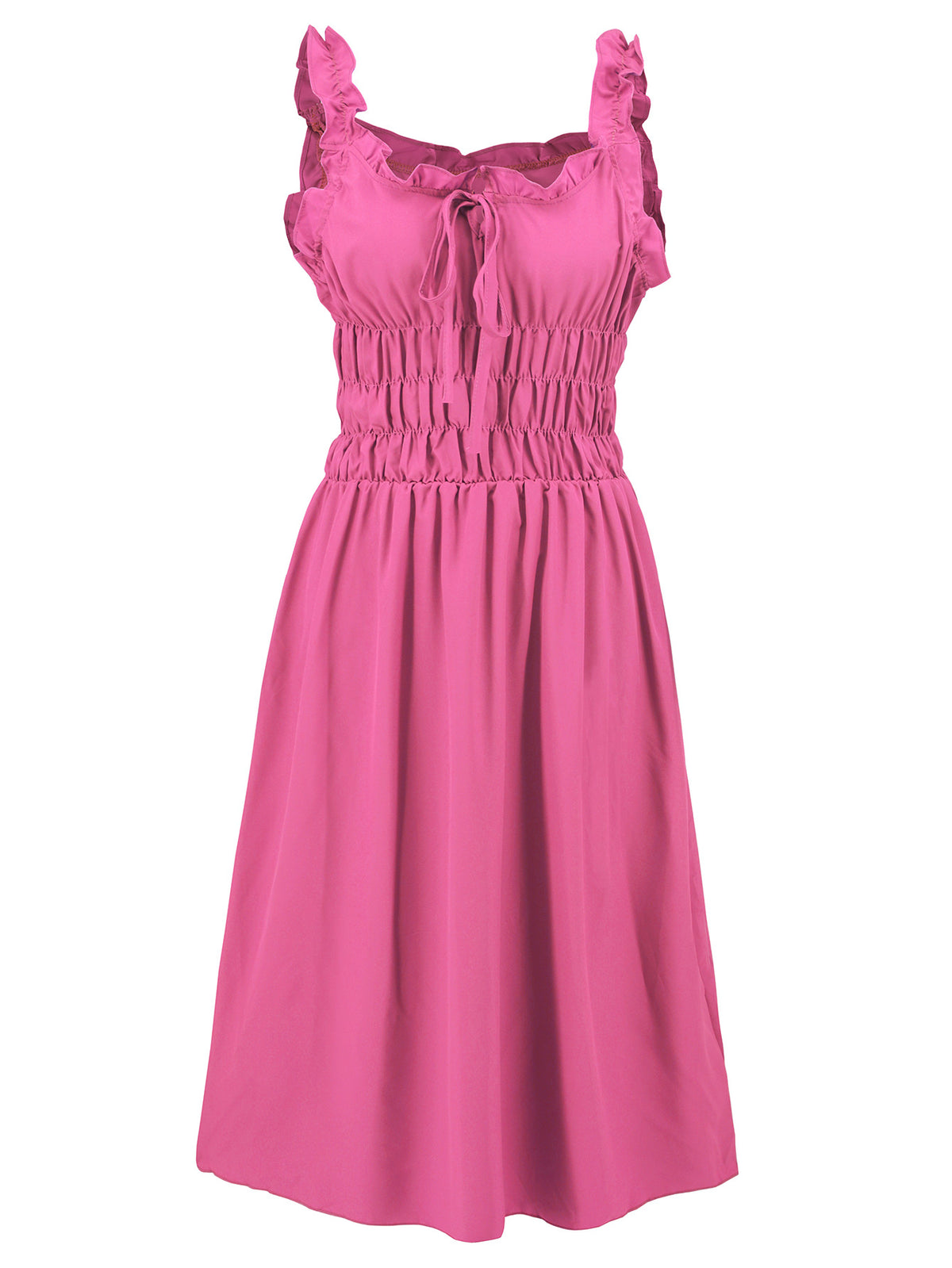 Ruffle Strap Shirred Bodice Maxi Dress - Rosered