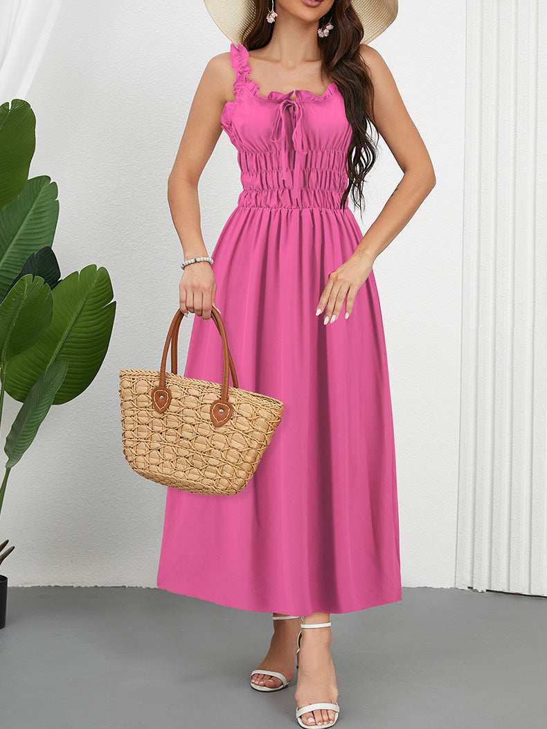 Ruffle Strap Shirred Bodice Maxi Dress - Rosered - 1