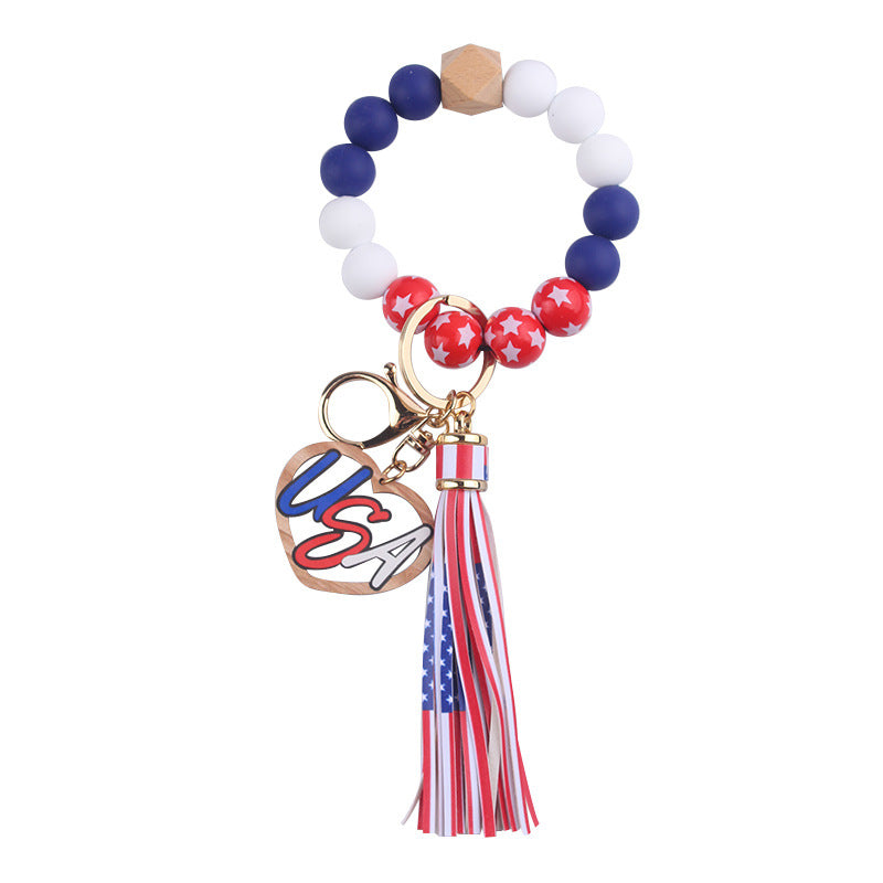 Silicone Bead Wristlet Keychain With Tassel - USA