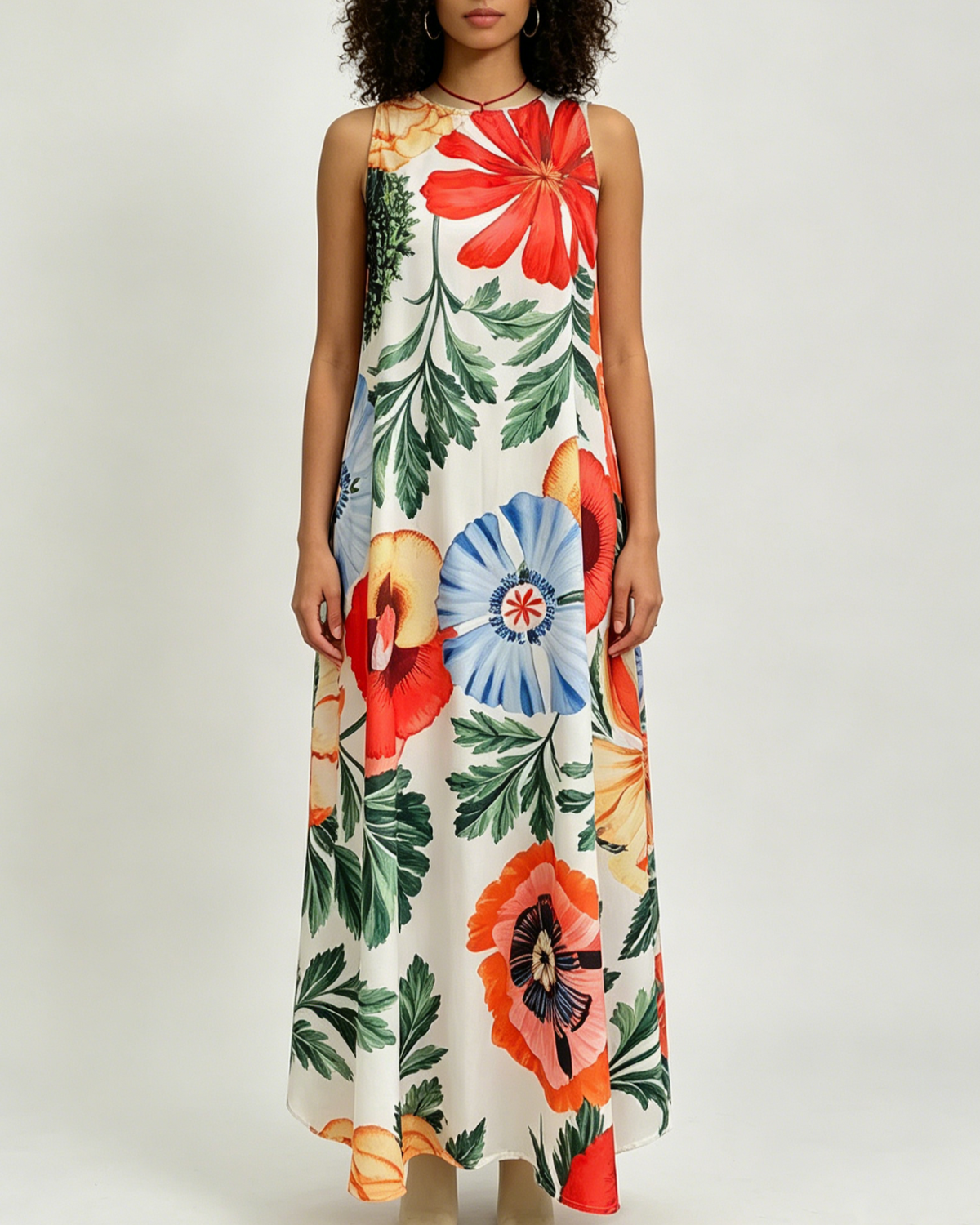 Tropical Bloom Sleeveless Maxi Vacation Dress - Yellow