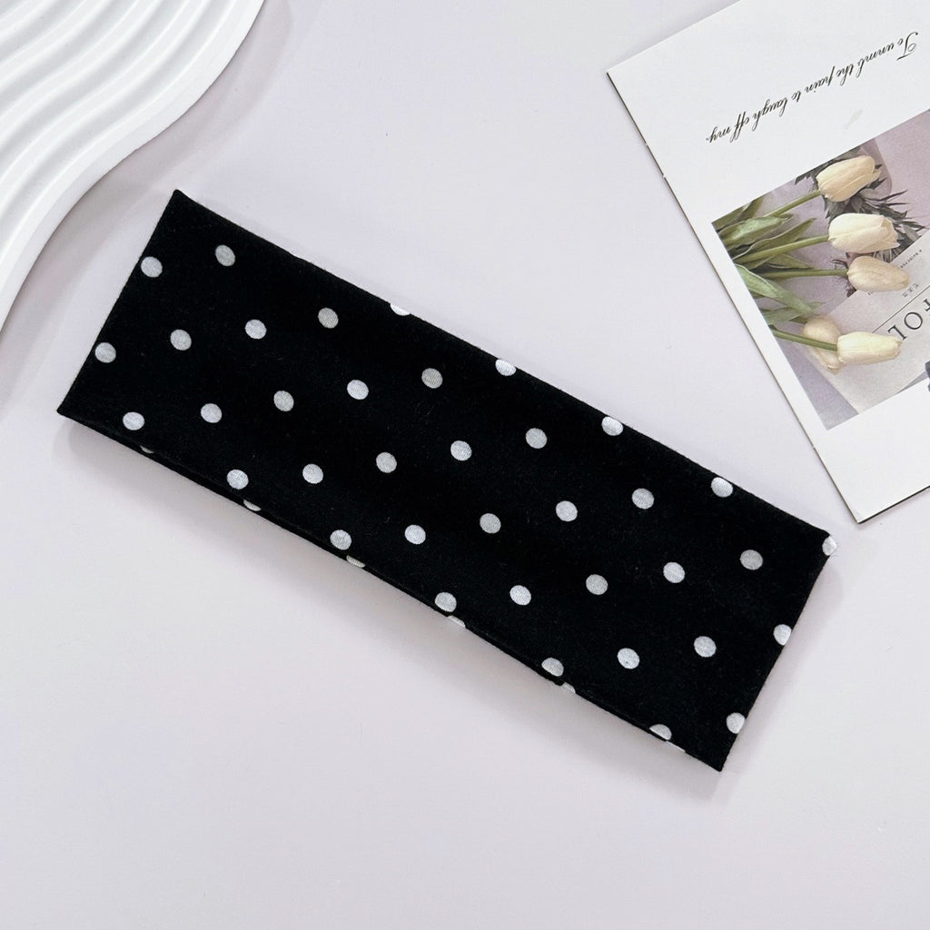 Wide Stretch Polka Dot Yoga Headband - Black