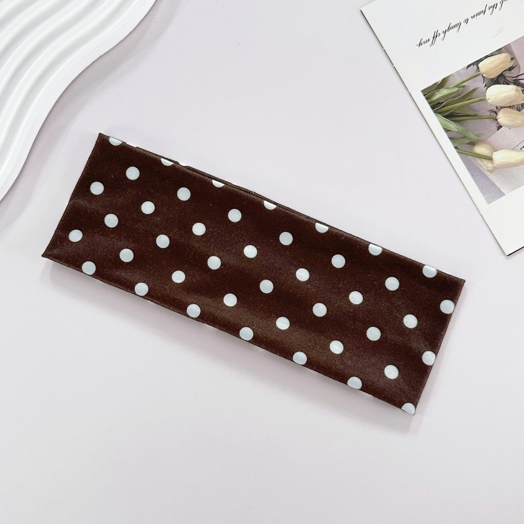 Wide Stretch Polka Dot Yoga Headband - Coffee